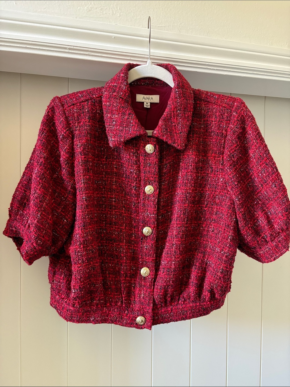 Avara Women’s Red Tweed Button-Front Jacket Medium